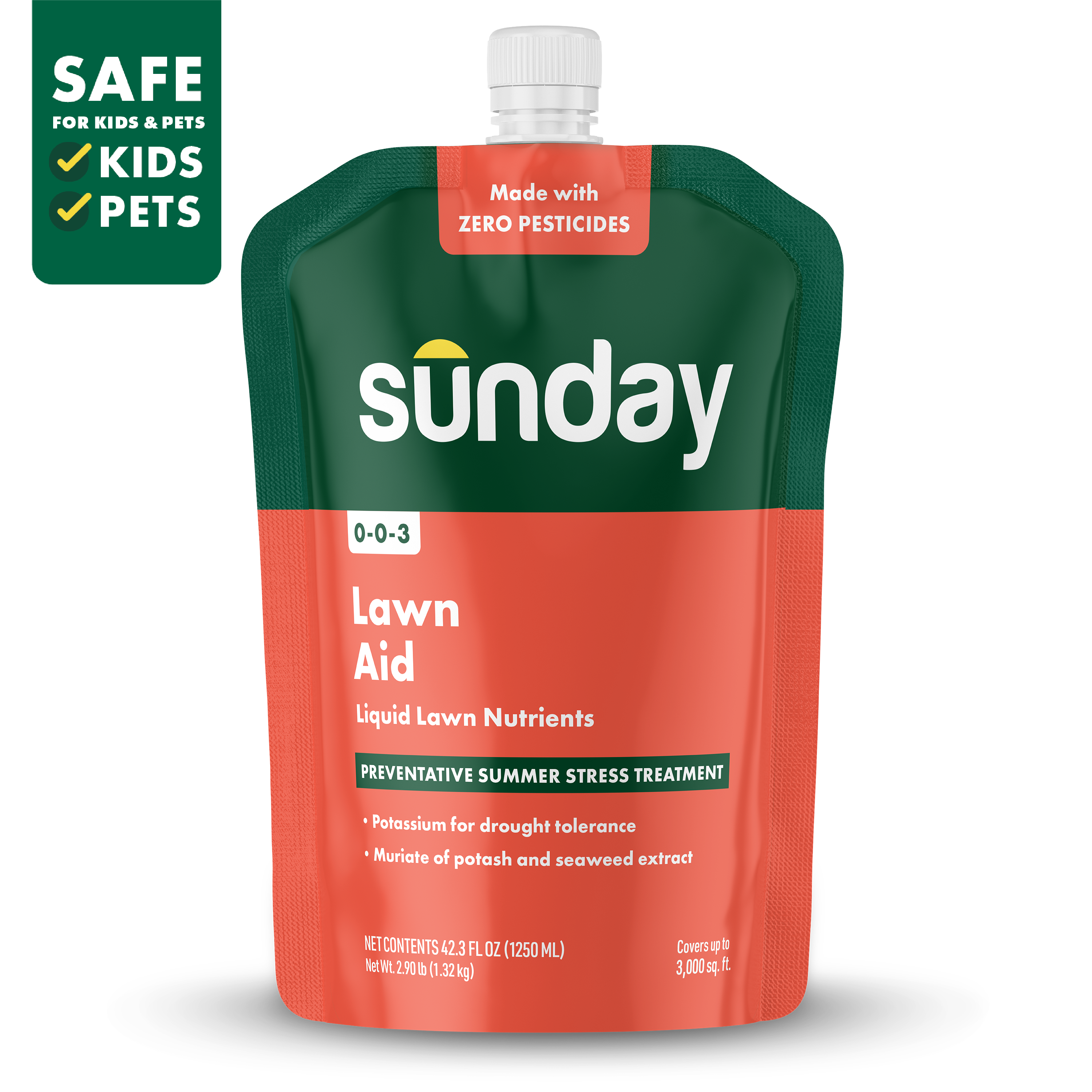 Sunday Lawn Aid heat stress treatment 42 oz pouch with hose-end sprayer for lawn heat stress prevention