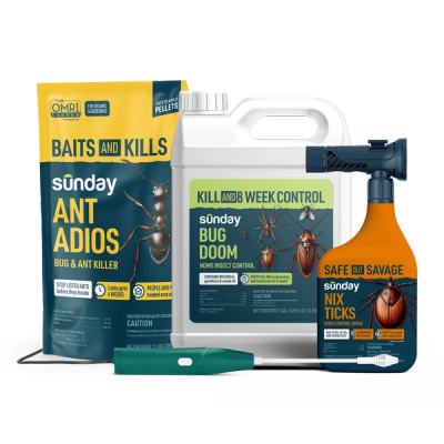 Crawling Pest Protection Kit includes: Nix Ticks Bug Control Spray, Ant Adios Insect & Ant Killer, Motorized Wand Sprayer, and Bug Doom Home Barrier Spray