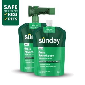 Sunday Grass Powerhouse liquid lawn fertilizer 2-pack pouches with hose-end sprayer for fast green-up