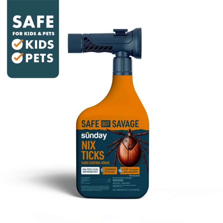 Sunday Nix Ticks cedar oil tick spray 32 oz bottle with hose-end sprayer for yard pest control
