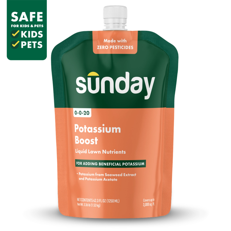 Sunday Potassium Boost liquid potassium fertilizer 42 fl oz pouch with hose end sprayer for lawns