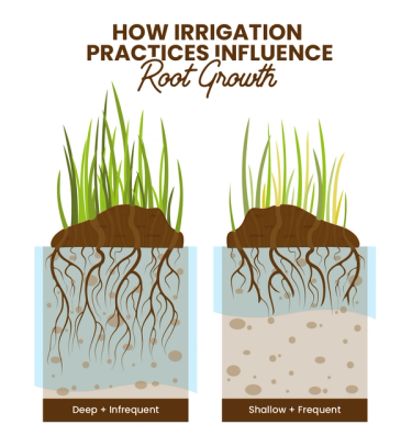 Illustration depicting how irrigation practices influence root growth