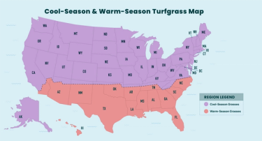 Illustration of the different lawn regions in the United States: cool-season, transitional, and warm-season