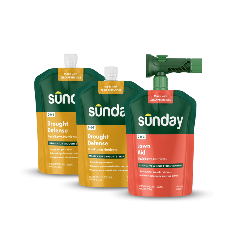 Summer Heat & Drought Defense Kit includes: Lawn Aid Heat Stress Prevention Treatment, Drought Defense, and NEW Replacement Sprayer
