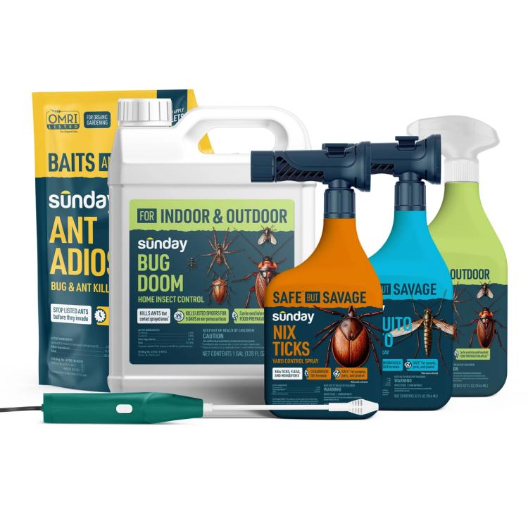 Home & Yard Pest Control Kit includes: Mosquito Deleto Bug Control Spray & Repellent, Nix Ticks Bug Control Spray, Ant Adios Insect & Ant Killer, Bug Doom Indoor Insect Spray, Trigger Sprayer, Motorized Wand Sprayer, and Bug Doom Home Barrior Spray
