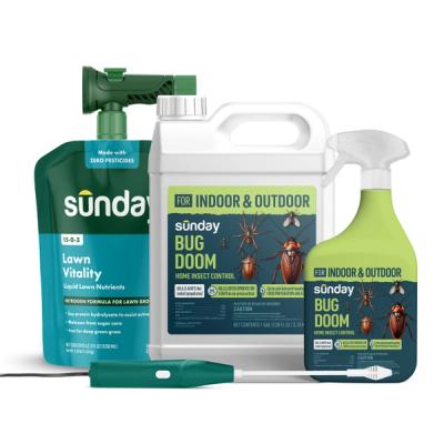 Lawn & Home Insect Control Pest Kit includes: Bug Doom Indoor Insect Spray, Motorized Wand Sprayer, Bug Doom Home Barrior Spray, NEW Replacement Sprayer, and Lawn Vitality