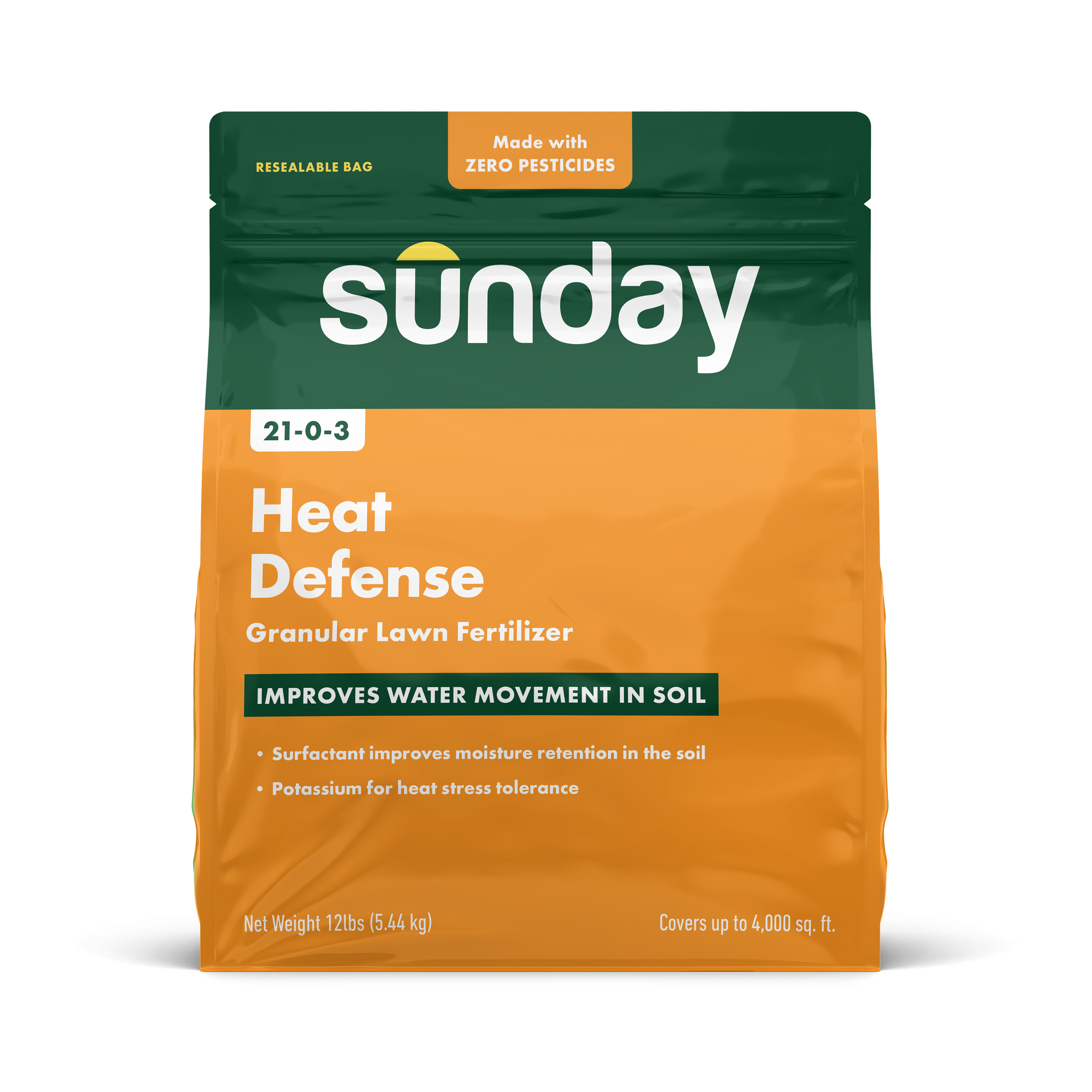 Orange and green bag of Heat Defense Granular Fertilizer