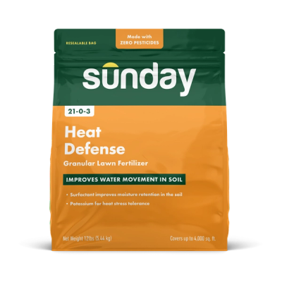 Orange and green bag of Heat Defense Granular Fertilizer