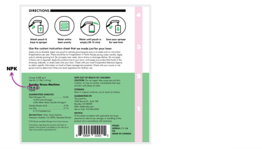 Image shows the back of a Sunday product where NPK is listed.