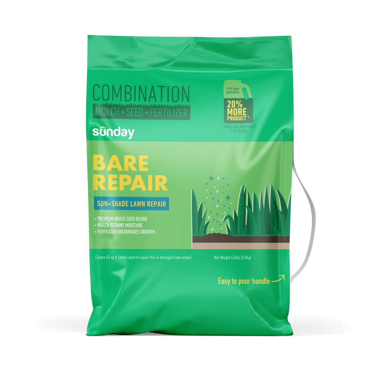 Bare Repair Sun & Shade + Grass Seed 4.5lb bag with easy pour handle