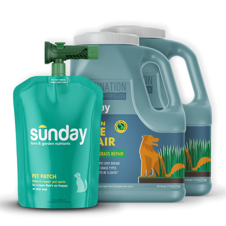 Pet Patch Kit includes: Pet Lawn Bare Repair, Pet Patch, and NEW Replacement Sprayer