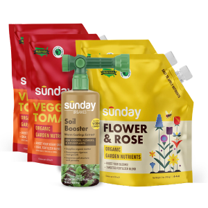 2 bags of Flower & Rose, 1 bottle of Soil Booster, 2 bags of Veggie & Tomato