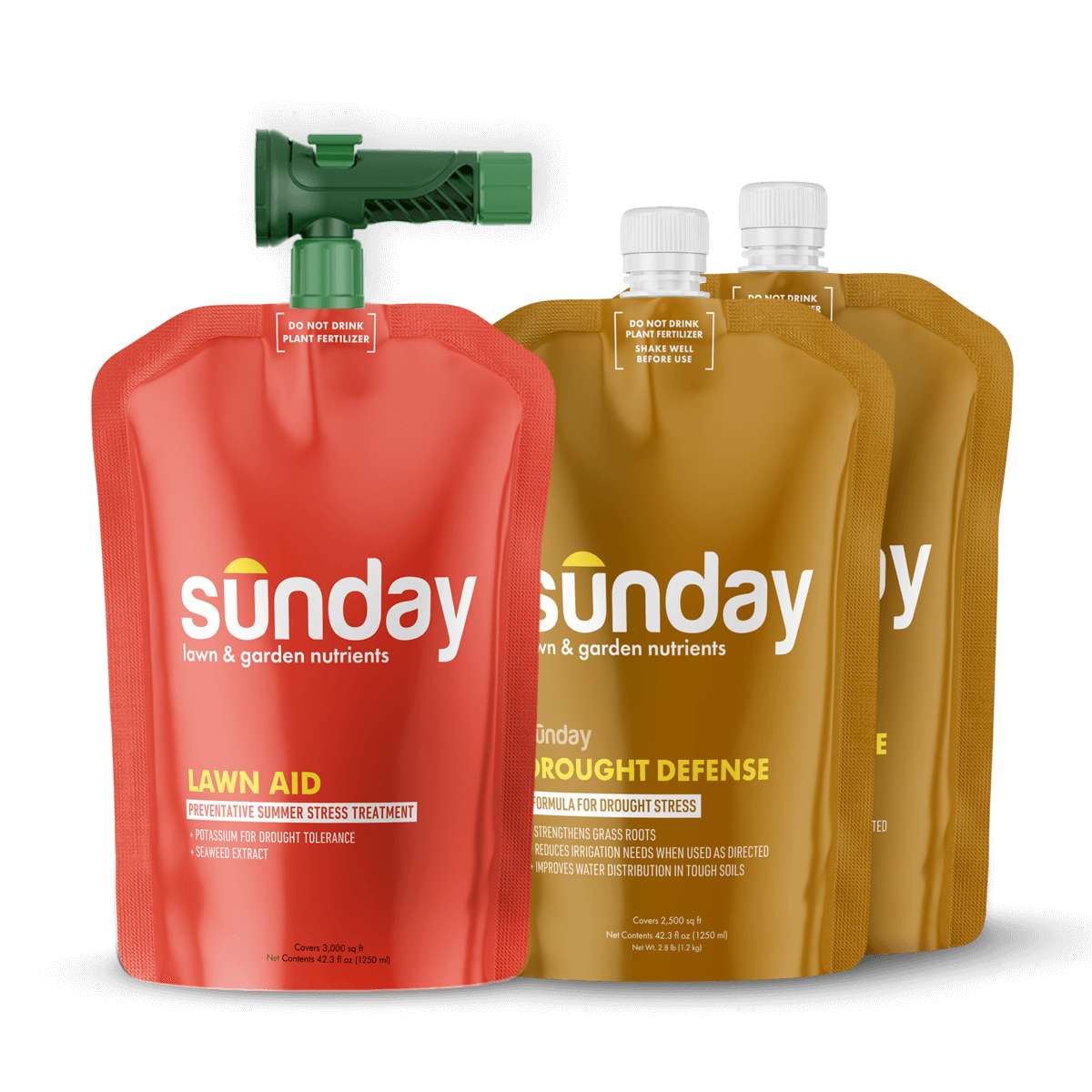 Summer Heat & Drought Defense Kit includes: Lawn Aid Heat Stress Prevention Treatment, Drought Defense, and NEW Replacement Sprayer