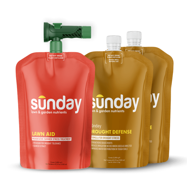 Summer Heat & Drought Defense Kit includes: Lawn Aid Heat Stress Prevention Treatment, Drought Defense, and NEW Replacement Sprayer