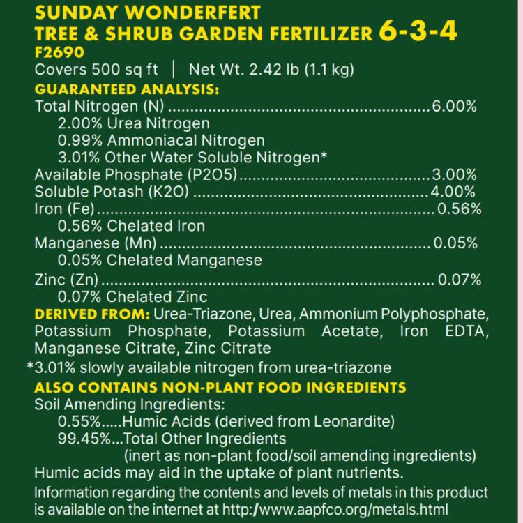 WonderFert Tree & Shrub Liquid Fertilizer ingredients