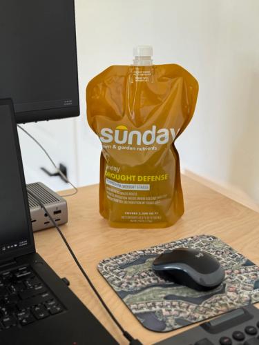 Sunday's Drought Defense sitting on desk of lead turf scientist, Maggie Reiter.