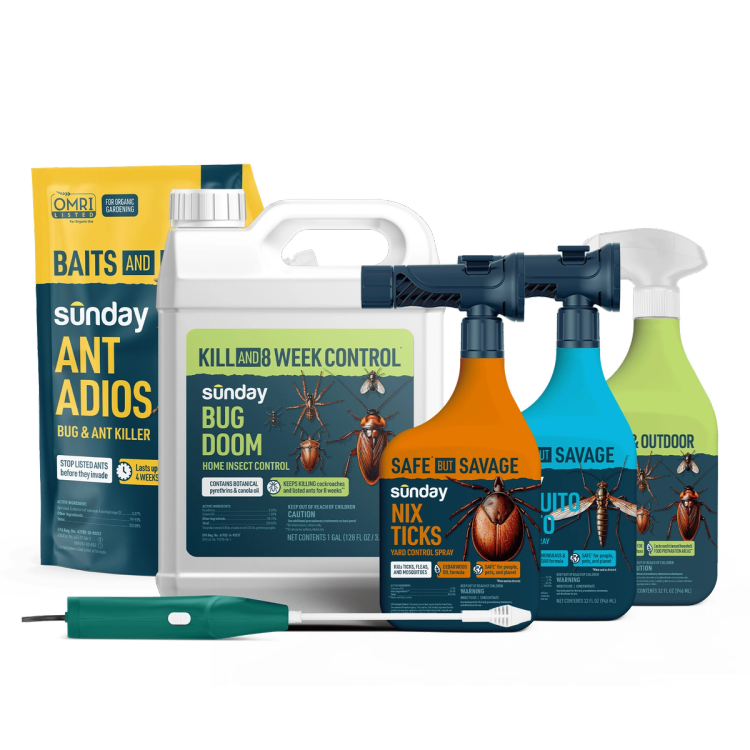 Home & Yard Pest Control Kit includes: Mosquito Deleto Bug Control Spray & Repellent, Nix Ticks Bug Control Spray, Ant Adios Insect & Ant Killer, Bug Doom Indoor Insect Spray, Trigger Sprayer, Motorized Wand Sprayer, and Bug Doom Home Barrior Spray