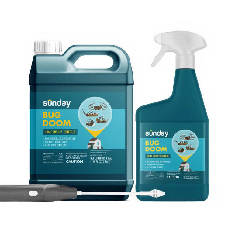 Indoor & Outdoor Pest Kit includes: Bug Doom Indoor Insect Spray, Trigger Sprayer, Motorized Wand Sprayer, and Bug Doom Home Barrior Spray