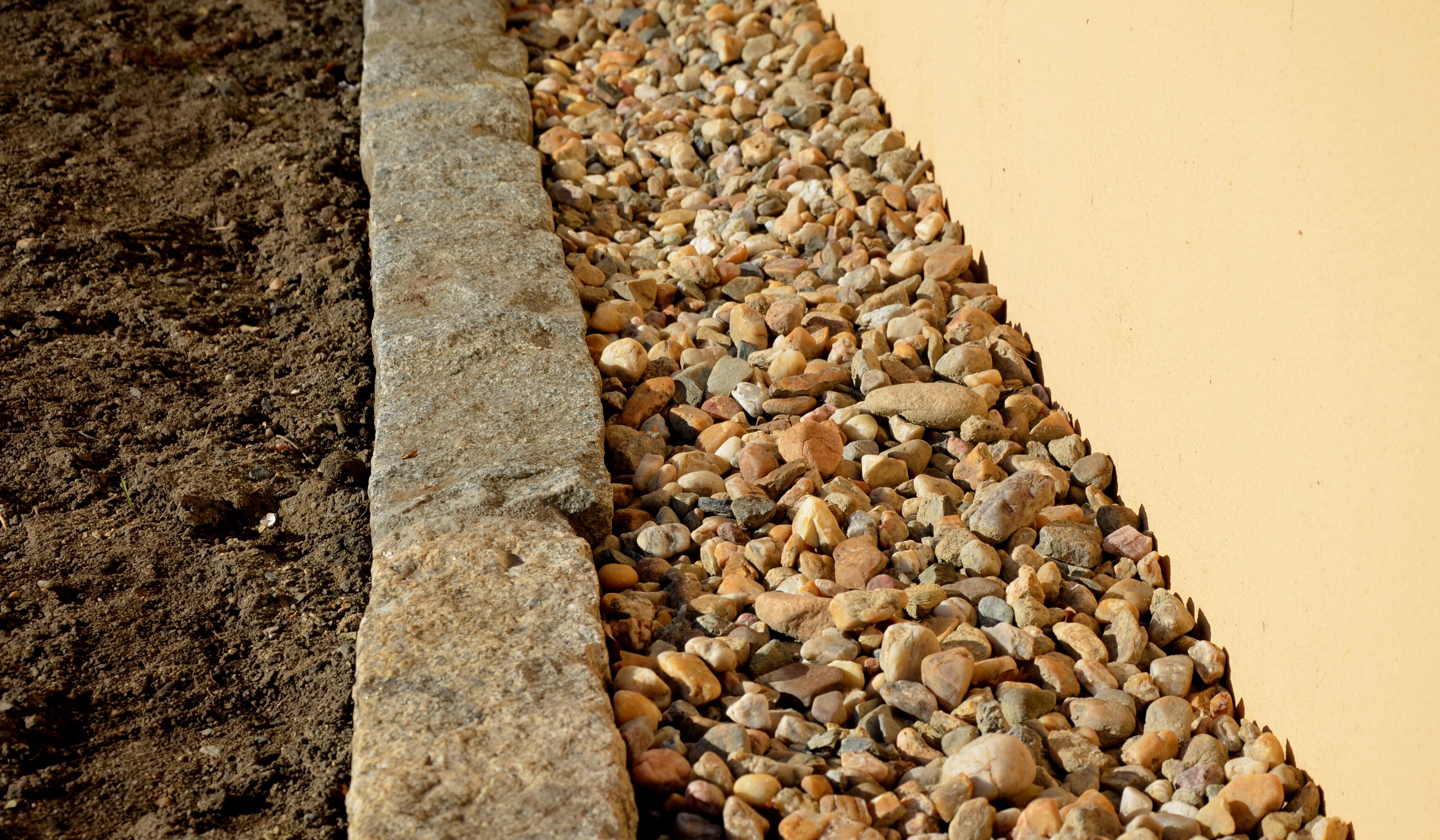 Vegetation-free rock zone along home perimeter