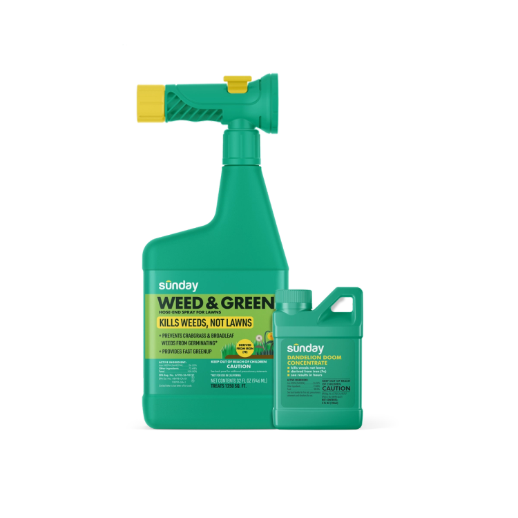 Pre-emergent & Post-emergent Weed Kit includes: Weed & Green Sprayer, Weed & Green , Dandelion Doom Herbicide Concentrate Refill, Sunday Herbicide Pouch, and Wand Sprayer