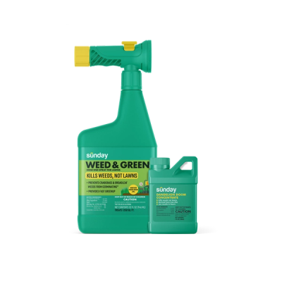 Pre-emergent & Post-emergent Weed Kit includes: Weed & Green Sprayer, Weed & Green , Dandelion Doom Herbicide Concentrate Refill, Sunday Herbicide Pouch, and Wand Sprayer