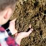 A man examining soil in his hands