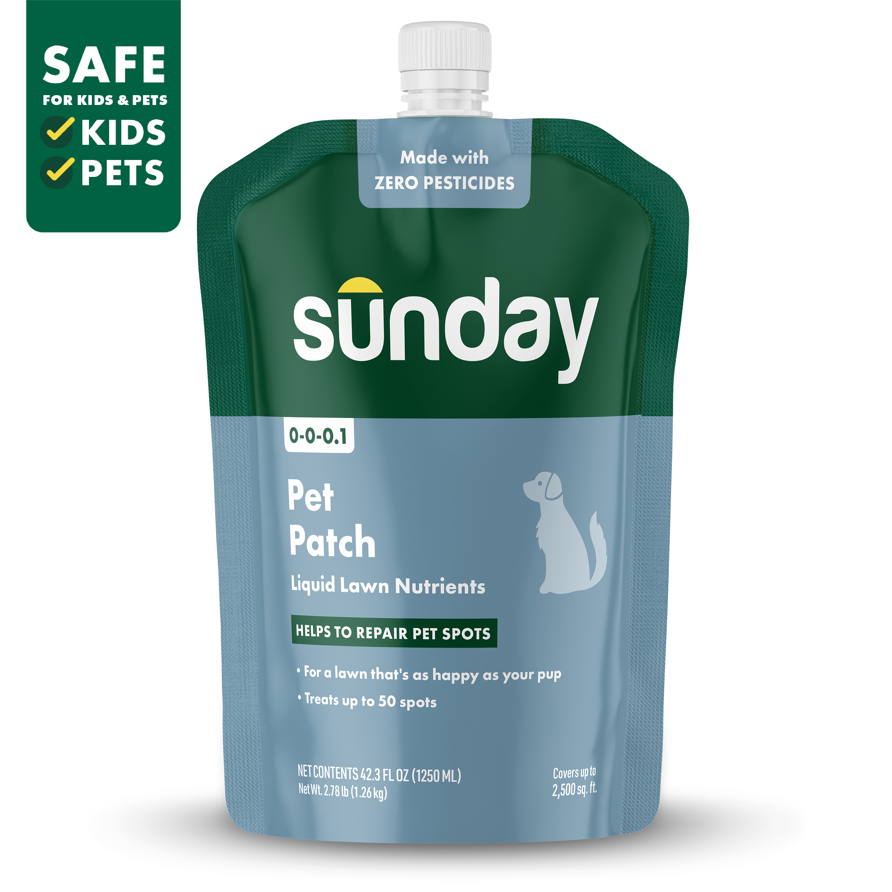 Sunday Pet Patch liquid dog urine lawn repair treatment pouch with hose-end sprayer for pet spot recovery