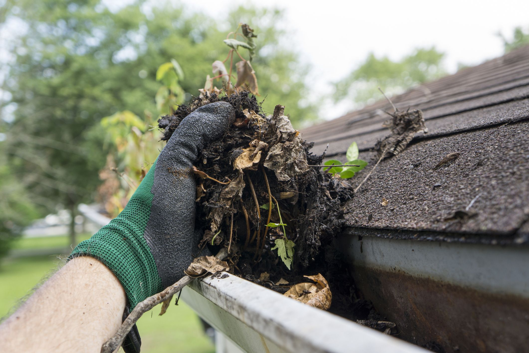hand cleaning gutter