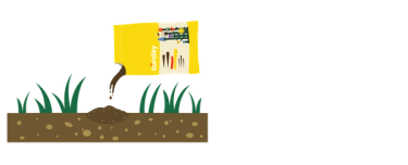 Illustration of applying flower plant food to in-ground flower bed