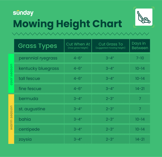 Mowing Height Chart Sunday Lawn Care