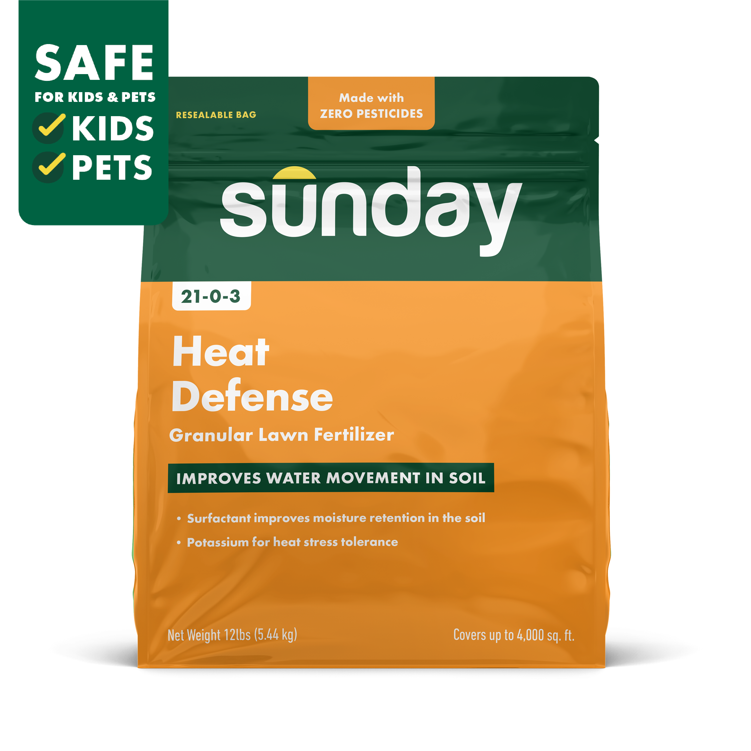 Orange and green bag of Heat Defense Granular Fertilizer