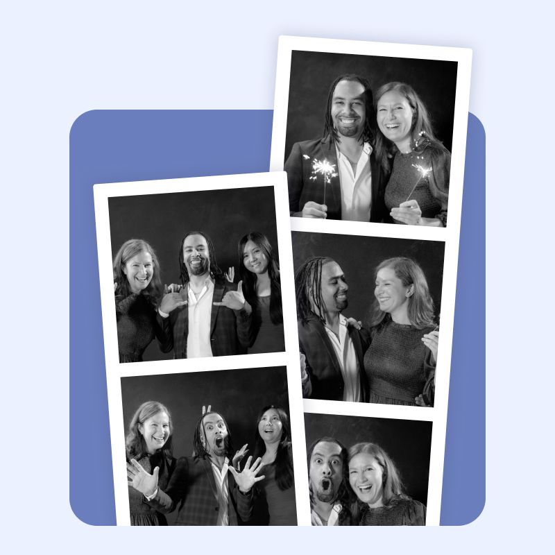 A graphic of a cloud with captures from Booth.Events laid overtop.  Booth.Events lets you connect your Google Drive, Dropbox, and Smugmug accounts for seamless syncing.