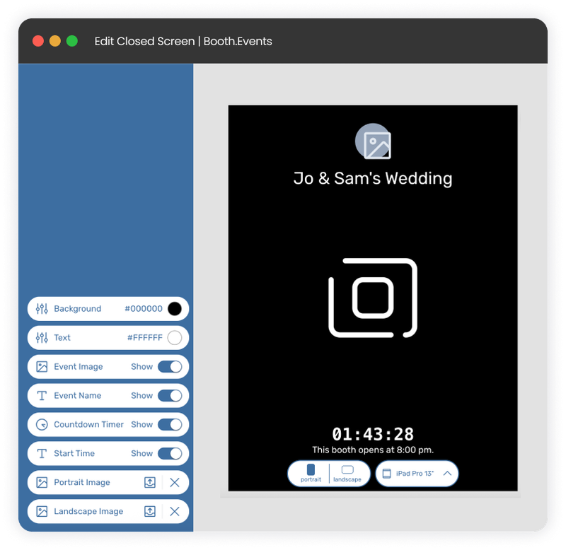 Image of the closed screen editor from Booth.Events in action - booth operators can make changes even to live events.