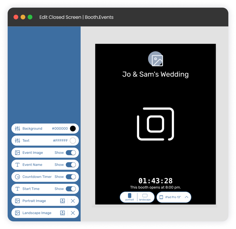 Image of the closed screen editor from Booth.Events in action - booth operators can make changes even to live events.