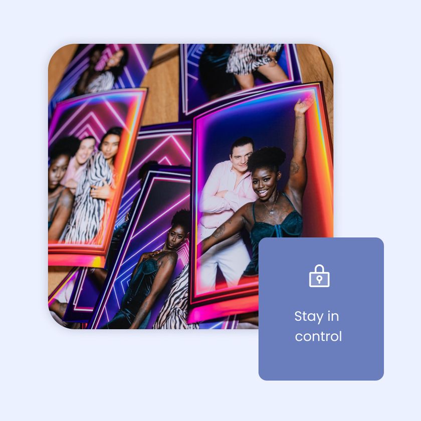 A stack of photos printed from the Booth.Events iPad app.
