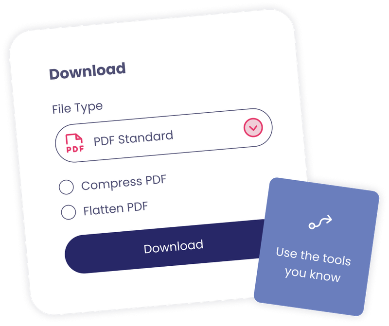 Keep your current flow with existing tools from Adobe and Canva.  Booth.Events lets you use the tools you know.