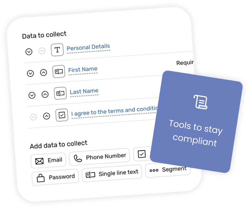 Booth.Events data collection tool - this screenshot includes a terms and conditions option for things to stay compliant.