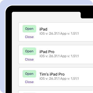 Cropped screenshot of the devices controlled by the Booth.Events app.