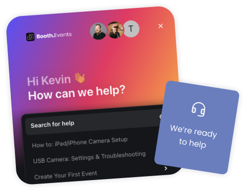 Images showing the chat feature from Booth.Events to help users trouble shoot any issues they may have.
