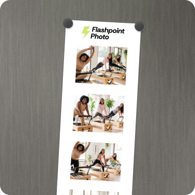 A printout of a photo booth capture - it is placed on the fridge.
