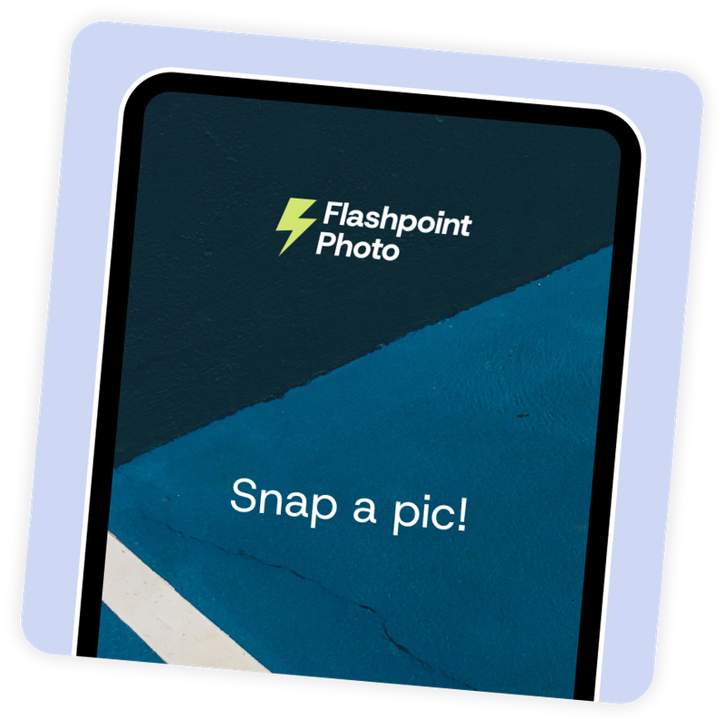 A custom attract screen from Booth.Events showing on an iPad.