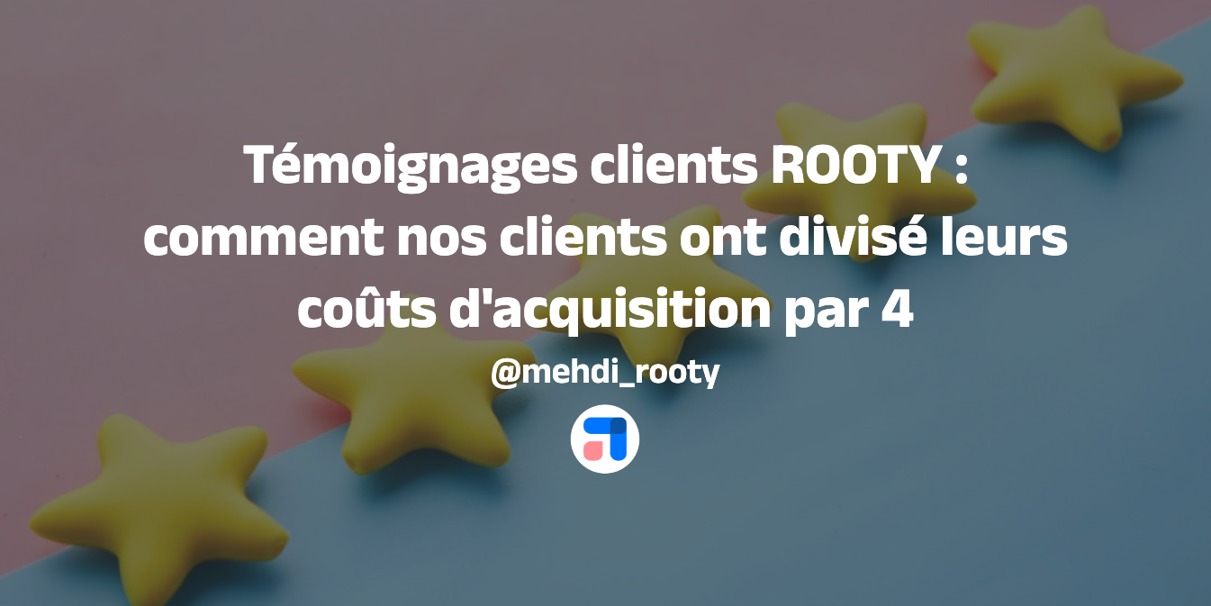a blue and pink background with yellow stars and the words " témoignages clients rooty "