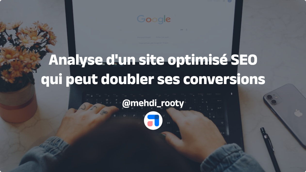 a person typing on a laptop with the words analyse d' un site optimise seo qui peut doubler ses conversions