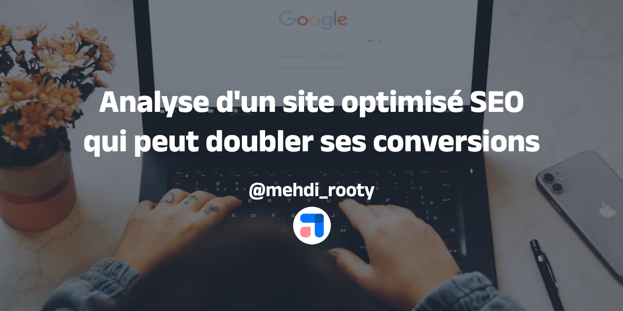 a person typing on a laptop with the words analyse d' un site optimise seo qui peut doubler ses conversions