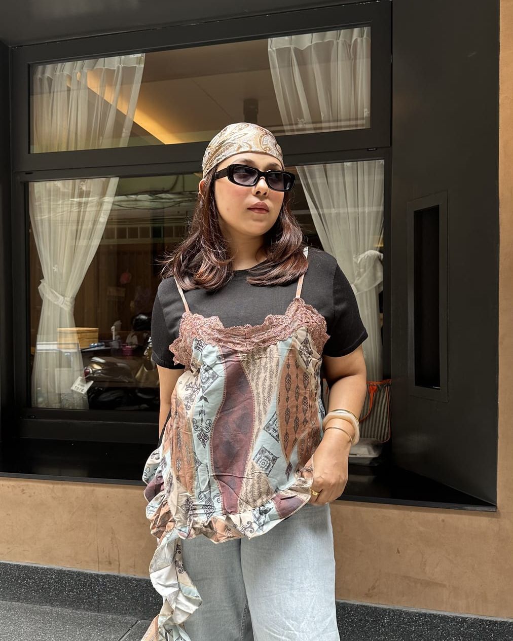 Printed cami layered tee