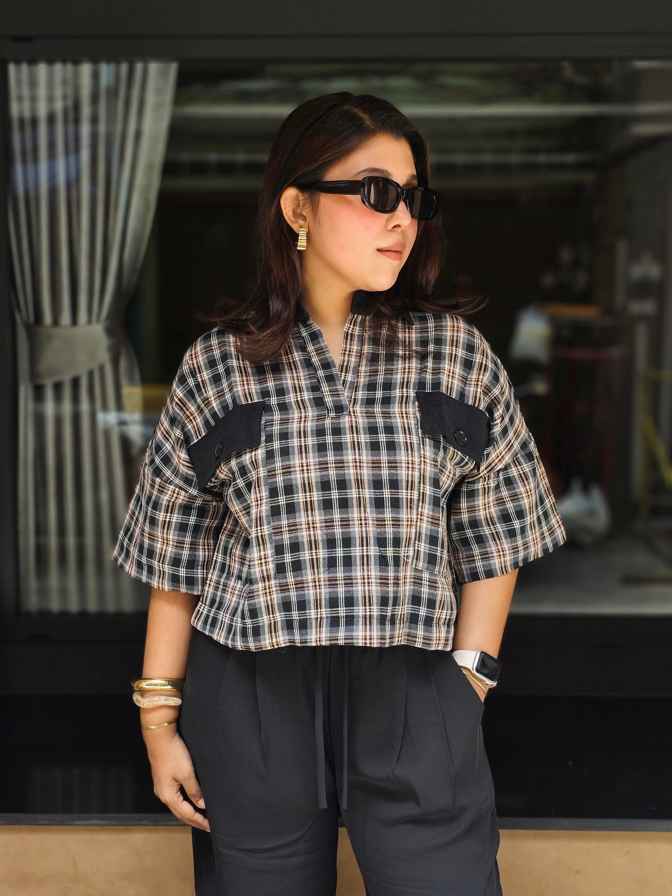 Plaid boxy shirt