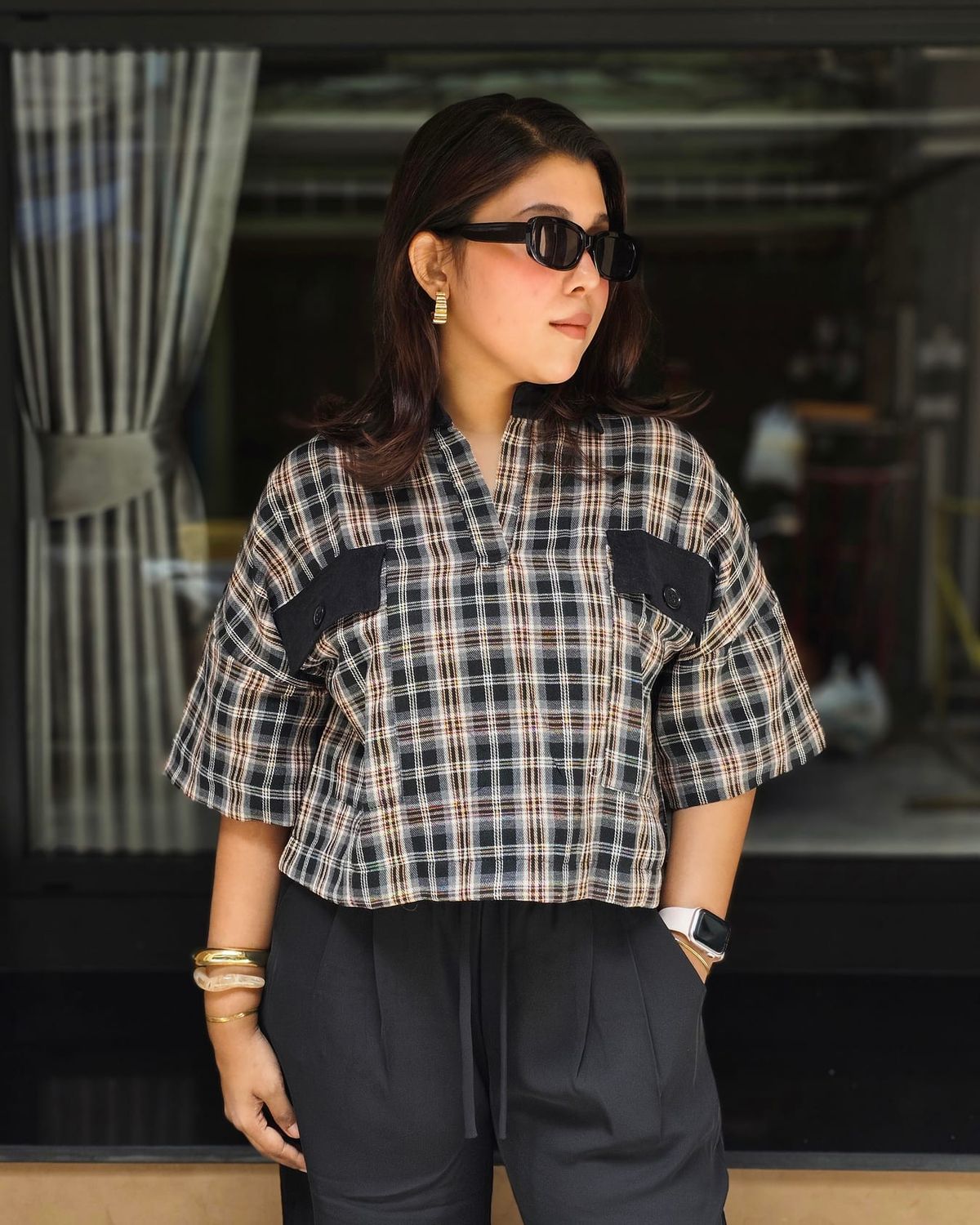Plaid boxy shirt — view 1