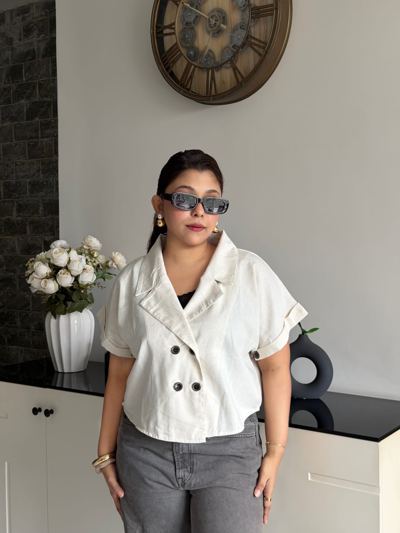 White double-breasted shirt