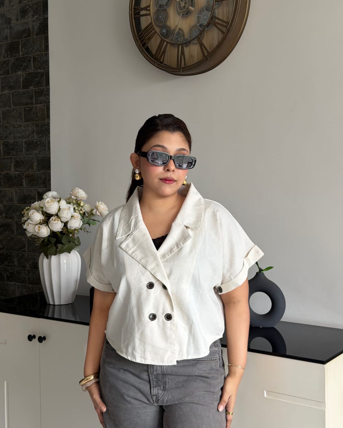 White double-breasted shirt