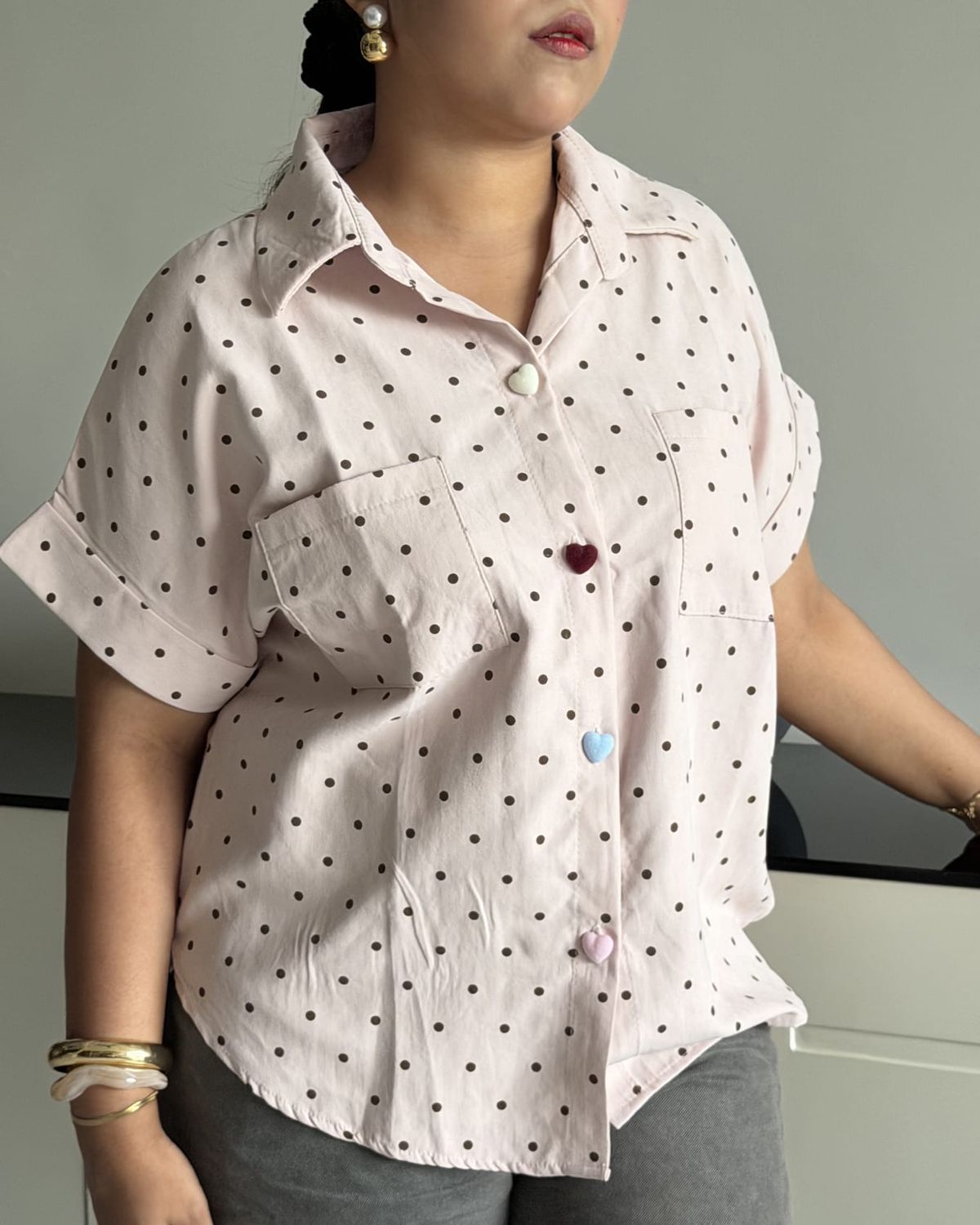 Pink polka-dot shirt — view 1